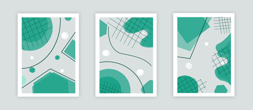 Modern Abstract Covers Set. Cool Green Shapes Composition. Eps10 Vector.