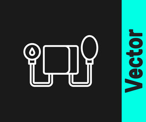 White line Blood pressure icon isolated on black background. Vector