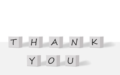 3d illustration cubeThank you word with white background