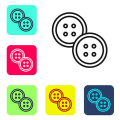 Black line Sewing button for clothes icon isolated on white background. Clothing button. Set icons in color square buttons. Vector