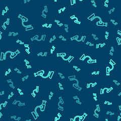 Green line Microscope icon isolated seamless pattern on blue background. Chemistry, pharmaceutical instrument, microbiology magnifying tool. Vector