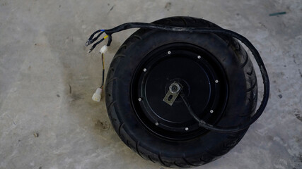 Electric motorbike wheels Placed on the cement floor