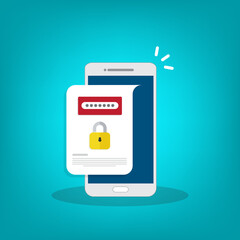 Unlocked, notification and password field on a mobile phone. Smartphone security concept.