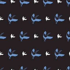 Flying Birds Silhouette in the Night Vector Graphic Seamless Pattern