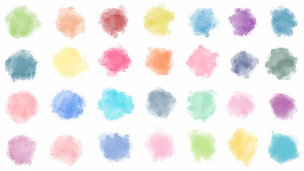 Set of pastel colorful watercolor brush isolate on white, vector.