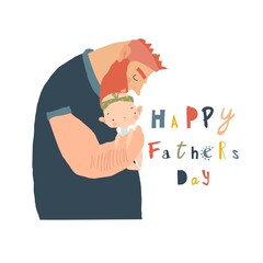 Fototapeta na wymiar Happy Fathers day card. Father kissing his baby