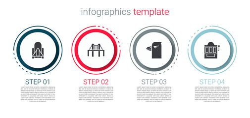 Set Rocket launch from the spaceport, Golden gate bridge, Eagle head and Slot machine. Business infographic template. Vector