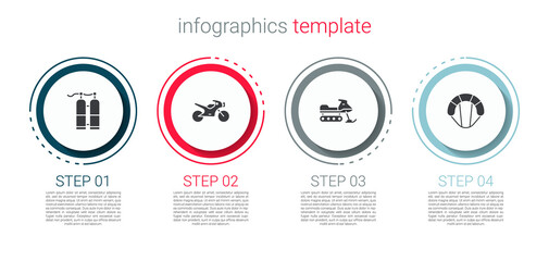 Set Aqualung, Motorcycle, Snowmobile and Parachute. Business infographic template. Vector