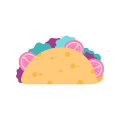 Taco traditional Mexican cuisine and fast food. Modern symbol. Vector illustration flat cartoon style, graphic design isolated on white background