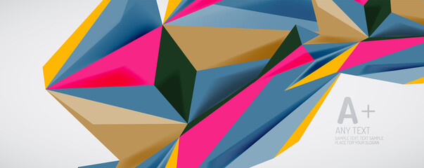 Vector triangle geometric backgrounds. Low poly 3d shape on light backdrop. Vector illustration for covers, banners, flyers and posters and other designs