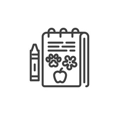 Children's notebook and pencil line icon
