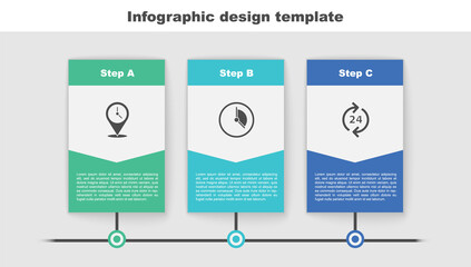 Set Location with clock, Time Management and Telephone 24 hours support. Business infographic template. Vector