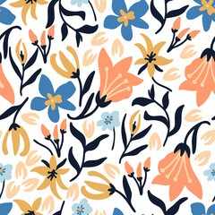 seamless floral pattern with doodle flowers vector illustration. Good for wallpaper, stationary, paper, greeting card, fabric.