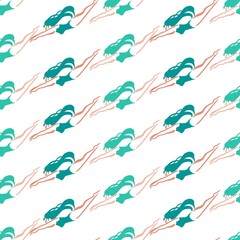 Summer Seamless Pattern with Swimming Girls Vector Graphic Art