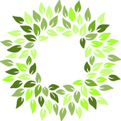 Eco style green leaves round frame. Eco friendle pattern with copyspace. Vector illustration.