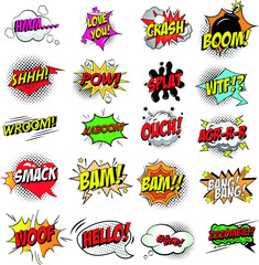 Obraz premium Comic Speach Background Pattern on a White Pop Art Retro Style Web Bubble Effect. Vector illustration, text in retro style