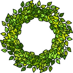 Eco style green leaves round frame. Eco friendle pattern with copyspace. Vector illustration.