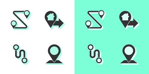 Set Location, Route location, and with house icon. Vector