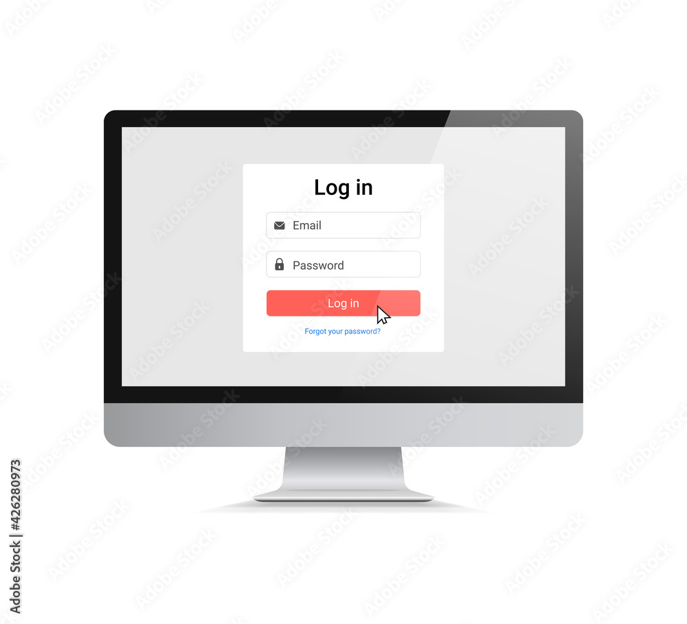 Poster computer or monitor with log in form interface. for a web page, sign in to account, user authorizati