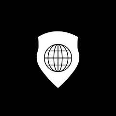 Shield with world globe icon isolated on dark background