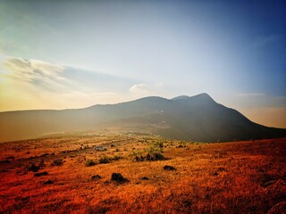 The hills and the light of the sun in the evening