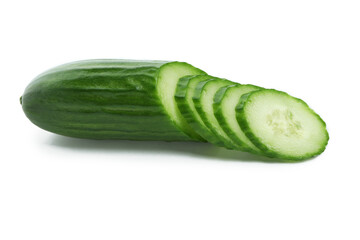 Ripe chopped cucumber isolated on white background