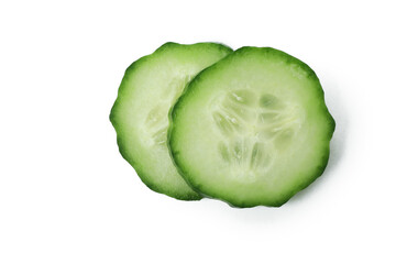 Ripe cucumber slices isolated on white background