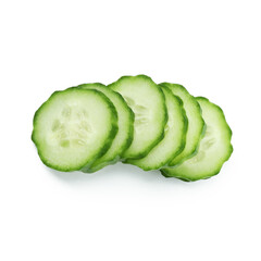 Ripe cucumber slices isolated on white background