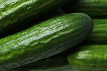 Group of fresh ripe cucumbers, close up