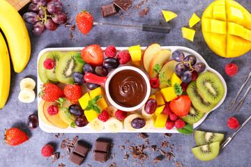 chocolate fondue with juicy fruits