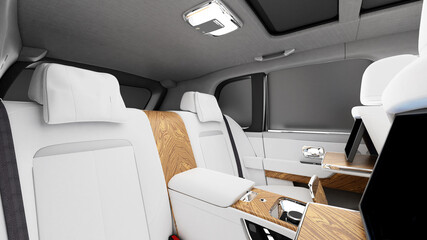 luxury Gray SUV interior studio shot with black background.