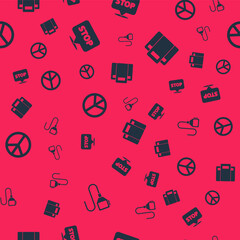 Set Walkie talkie, Protest, Peace and Police assault shield on seamless pattern. Vector