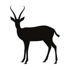 Black silhouette of an antelope on a white background. Gazelle. Animals of Africa. Safari