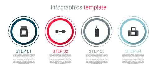 Set Sports nutrition, Dumbbell, Punching bag and . Business infographic template. Vector