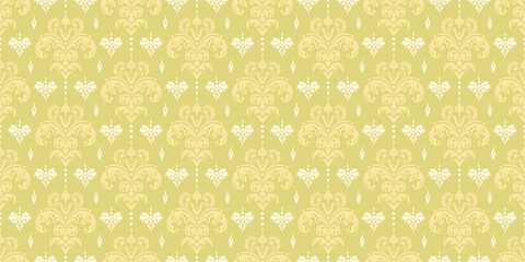 Vintage Damask style background pattern with floral pattern on light green background, wallpaper. Seamless pattern, texture for your design. Vector image