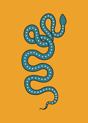 Fototapeta premium Hand drawn abstract snake in modern, trendy colors, taro cards and boho concept, minimalism art.
