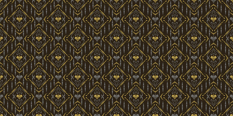 Ethnic background pattern of decorative ornament on a black background, wallpaper. Seamless pattern, texture for your design. Vector image