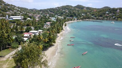 Aerial view of a white sand beach in Saint Lucia