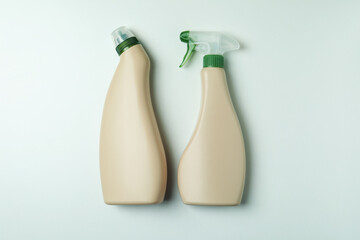 Blank detergent bottles on white background, space for text