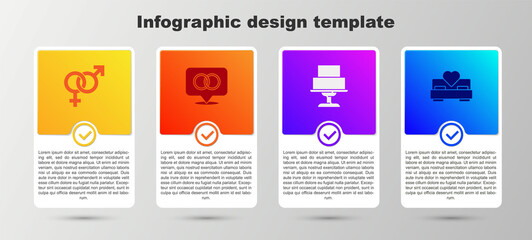 Set Gender, Wedding rings, cake and Bedroom. Business infographic template. Vector
