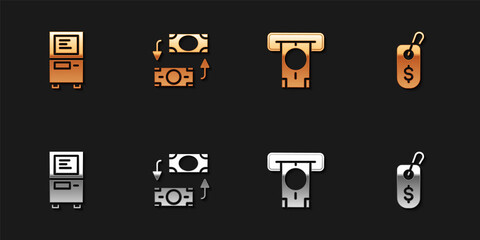 Set ATM, Money exchange, and money and Price tag with dollar icon. Vector