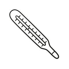 Medical body thermometer in doodle style. Hand drawn isolated vector illustration on white background