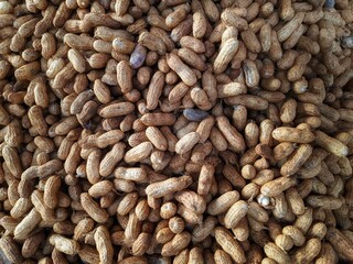 Pile of boiled peanuts, Organic food, Natural protein nutrient, That placed on middle, Isolated on white background.
