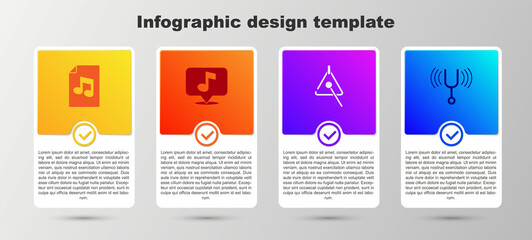 Set Music book with note, Musical, Triangle and tuning fork. Business infographic template. Vector