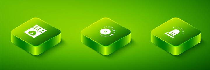 Set Isometric Ringing alarm bell, and Matchbox and matches icon. Vector