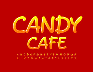 Vector bright logo Candy Cafe. Handwritten shiny Font. Creative Alphabet Letters and Numbers set