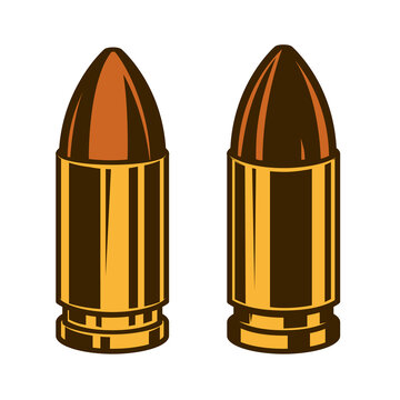 Set of illustrations of handgun bullets. Design element for logo, label, sign, emblem, poster. Vector illustration