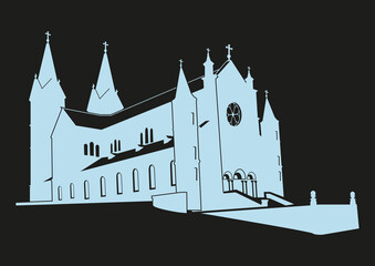 Church building icon. Vector of christian religion church silhouette sign and symbol.