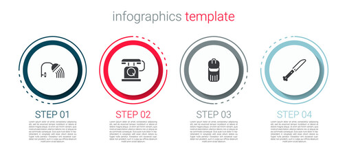 Set Shower head, Telephone handset, Trash can and Knife. Business infographic template. Vector