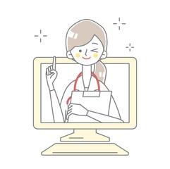 パソコンからウインクする医者が飛び出すイラスト